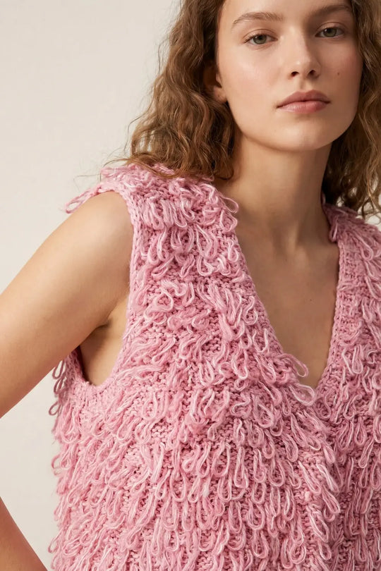 Loop Knit Vest with Textured Fringe Effectm in pink - PINK / ONE - Sweaters