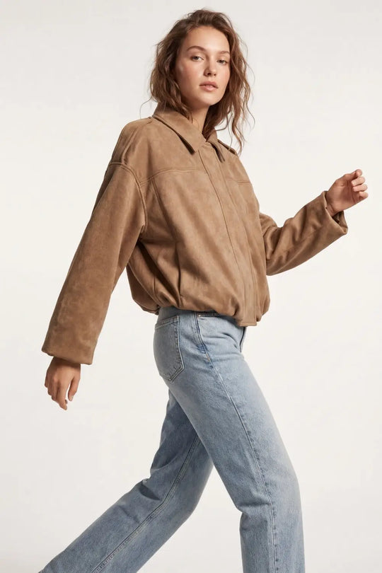 Suede-Effect Cropped Bomber Jacket - Jackets