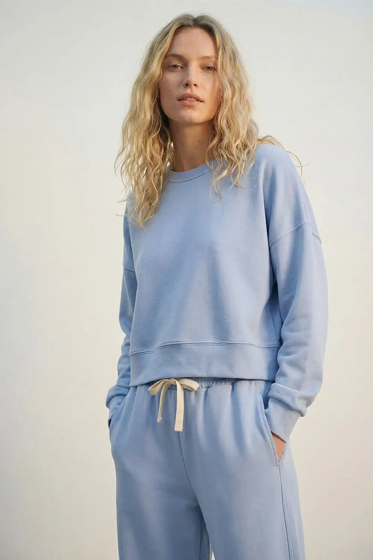 Crew Neck Dropped Shoulder Basic Sweatshirt in Blue - BLUE / ONE - Sweaters
