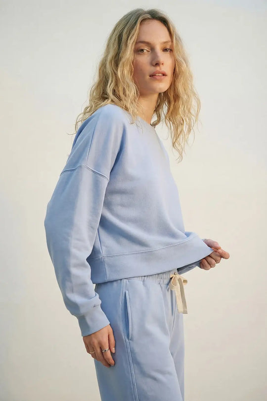 Crew Neck Dropped Shoulder Basic Sweatshirt in Blue - BLUE / ONE - Sweaters