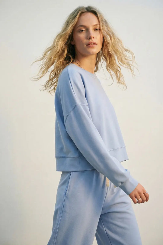 Crew Neck Dropped Shoulder Basic Sweatshirt in Blue - BLUE / ONE - Sweaters