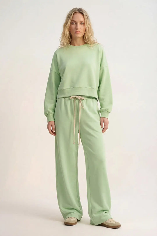 Super-Soft Knit Jogger Pants in green with Drawstring Waist - GREEN / ONE - Pants