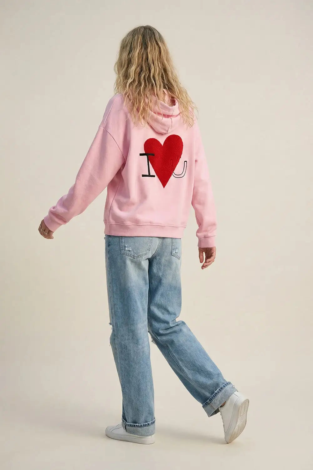 Baby pink Super-Soft Hoodie with Bouclé Heart Graphic - PINK / ONE - Sweaters