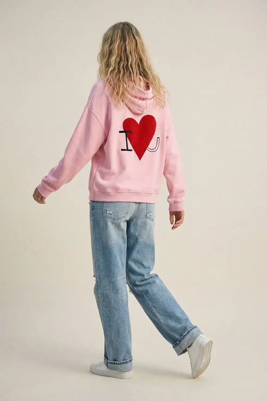 Baby pink Super-Soft Hoodie with Bouclé Heart Graphic - PINK / ONE - Sweaters