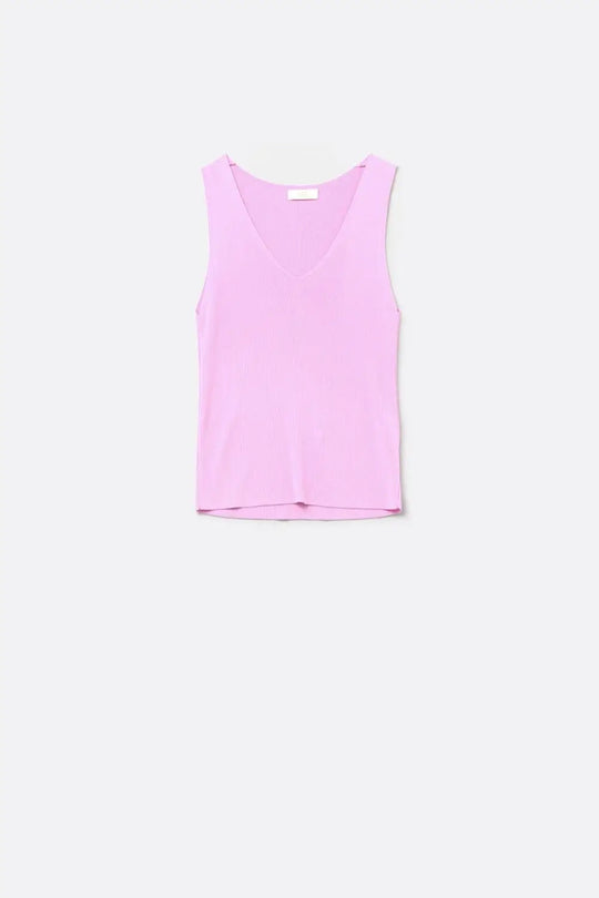 pink sleeveless fine knitted top With V-Neck - FUCHSIA / ONE - Sweaters