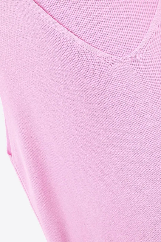 pink sleeveless fine knitted top With V-Neck - FUCHSIA / ONE - Sweaters