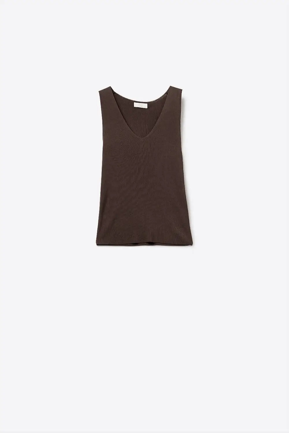 Brown V-Neck Ribbed Knit Tank Top - BROWN / ONE - Tops