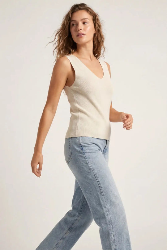 Beige sleeveless fine knitted top With V-Neck - BEIGE / ONE - Sweaters
