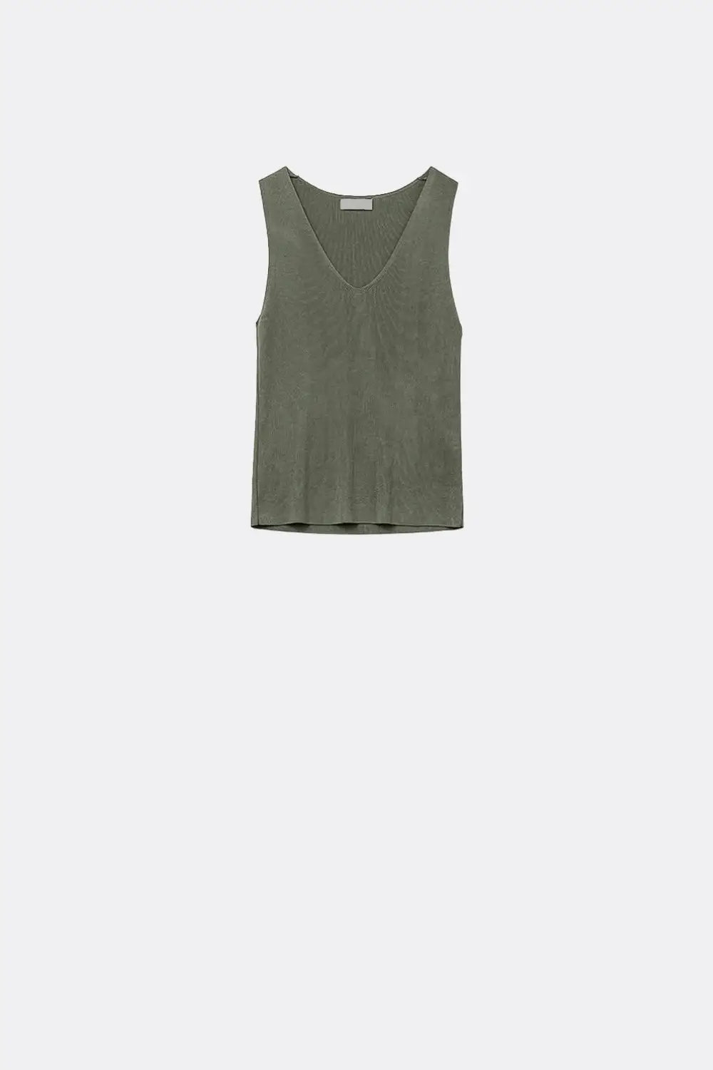 khaki sleeveless fine knitted top With V-Neck - KHAKI / ONE - Sweaters