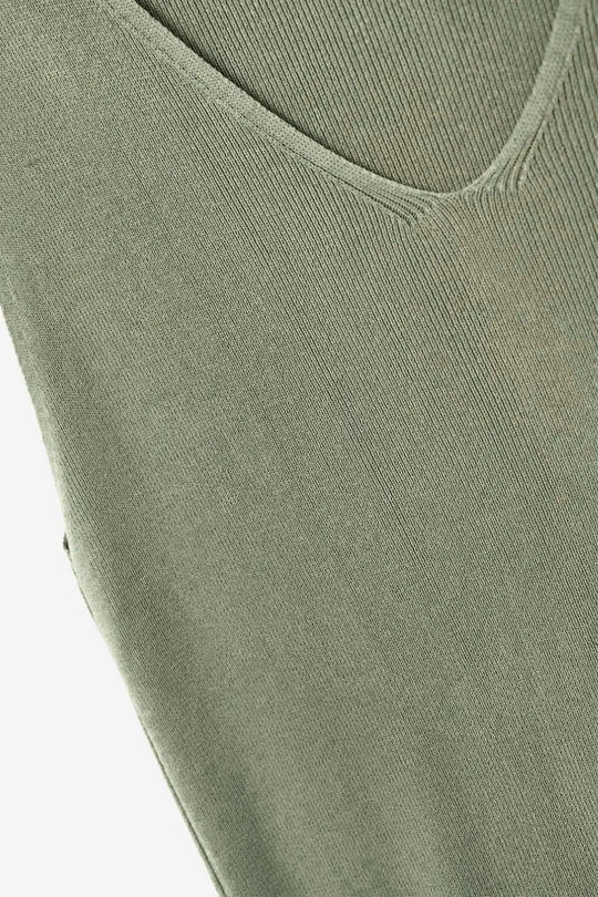 khaki sleeveless fine knitted top With V-Neck - KHAKI / ONE - Sweaters