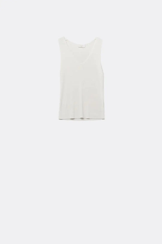 White sleeveless fine knitted top With V-Neck - WHITE / ONE - Sweaters
