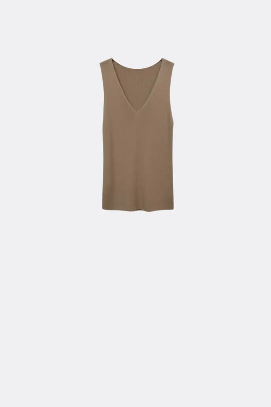 Camel sleeveless fine knitted top With V-Neck - CAMEL / ONE - Sweaters