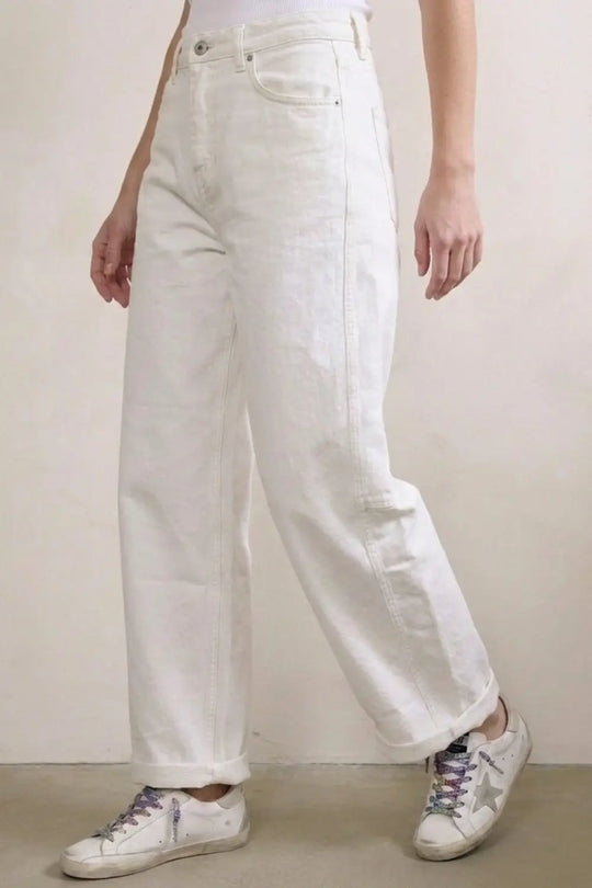 White Relaxed Fit Casual Wide-Leg Pants in Barrel Style - Colored Jeans