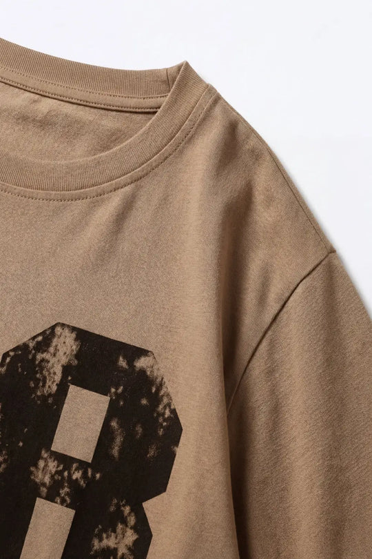 Oversized Cotton sweatshirt with 58 Graphic logo and Side Slits - CAMEL / ONE - Sweaters