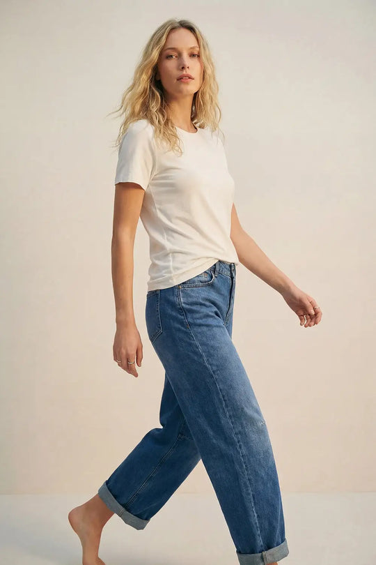 White basic Crew Neck Short Sleeve T-shirt in viscose fabric - T-Shirts