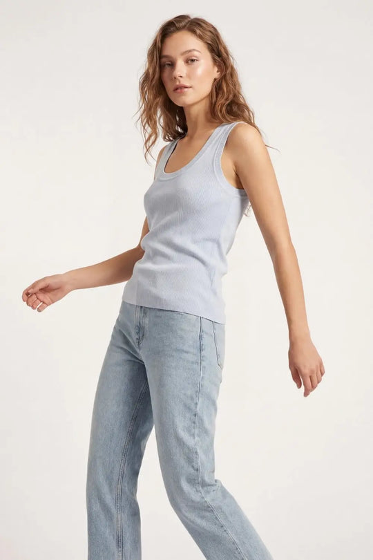 Light Blue Ribbed knitted sweater - BLUE / ONE - Tops
