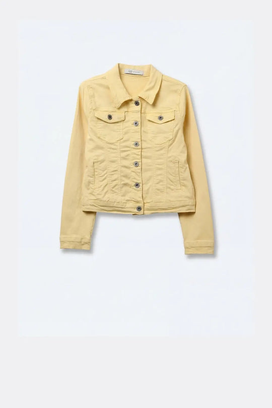 Butter Yellow Denim Jacket with Button-Front - Jackets