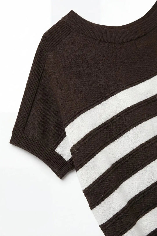 Short-Sleeve Striped Knit sweater in brown - BROWN / ONE - Sweaters