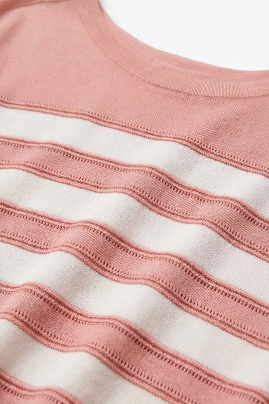 Striped fine Knit Short Sleeve sweater in pink - PINK / ONE - Sweaters