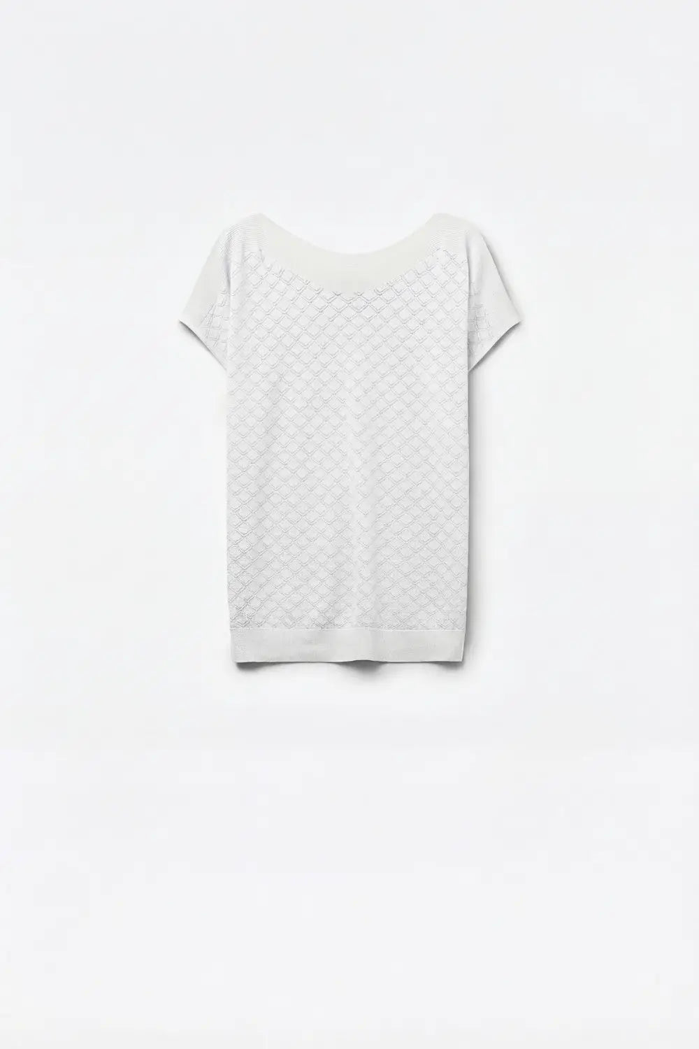 White Textured Knit Sweater with Diamond Pattern - WHITE / ONE - Sweaters
