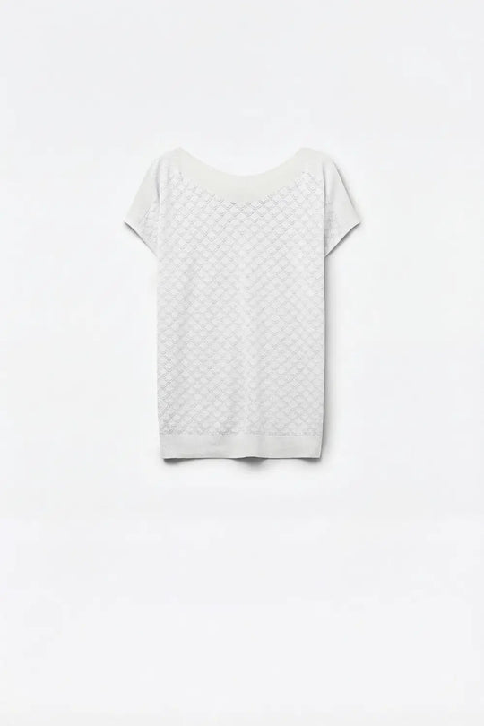 White Textured Knit Sweater with Diamond Pattern - WHITE / ONE - Sweaters