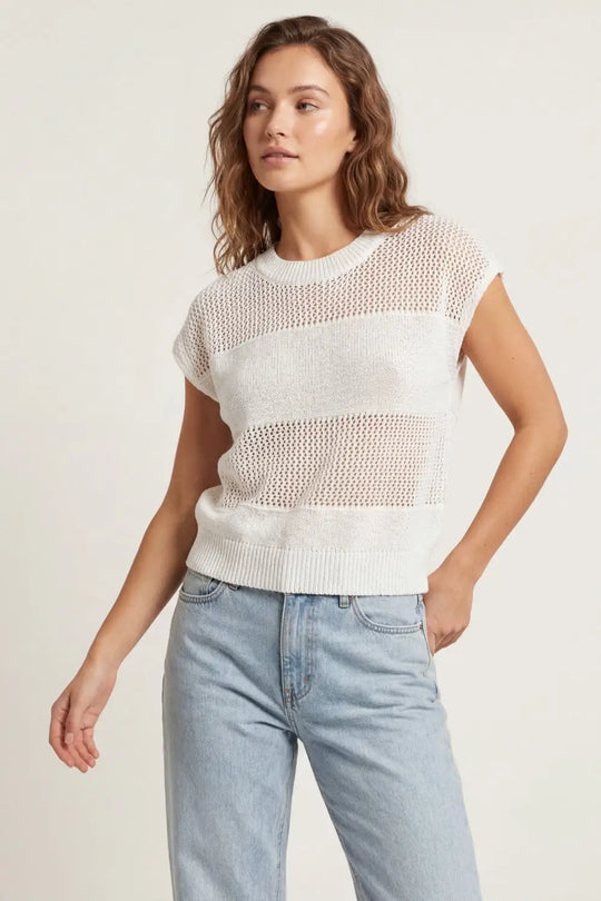 Lightweight Open-Knit Short Sleeve Sweater in white - WHITE / ONE - Sweaters