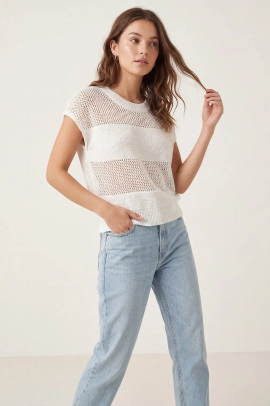 Lightweight Open-Knit Short Sleeve Sweater in white - WHITE / ONE - Sweaters
