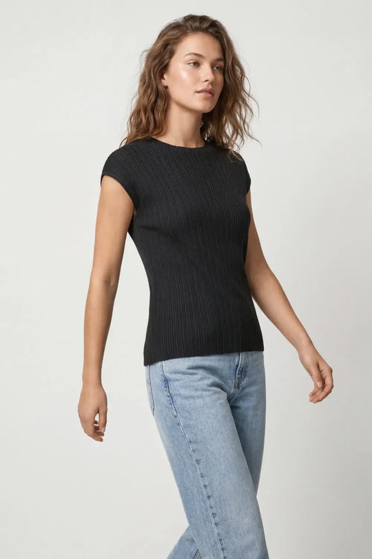 Black fine Ribbed Knit Sleeveless Top - BLACK / ONE - Sweaters