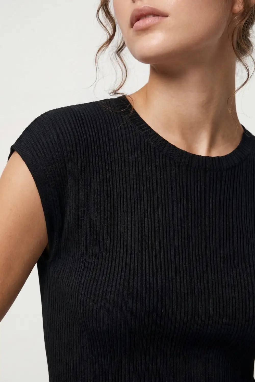 Black fine Ribbed Knit Sleeveless Top - BLACK / ONE - Sweaters