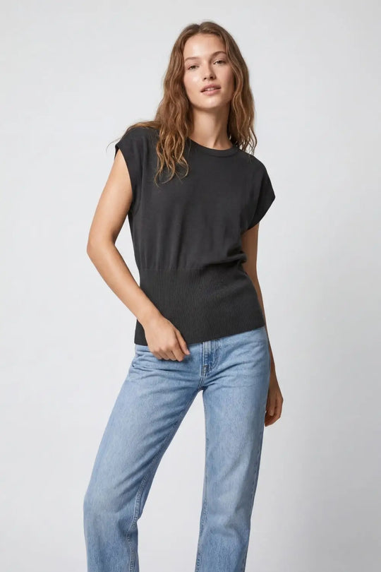 Lightweight Knit sweater with Wide Ribbed Waistband in black - BLACK / ONE - Sweaters