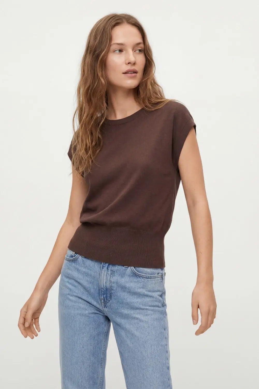 Lightweight Knit sweater with Wide Ribbed Waistband in brown - BROWN / ONE - Sweaters