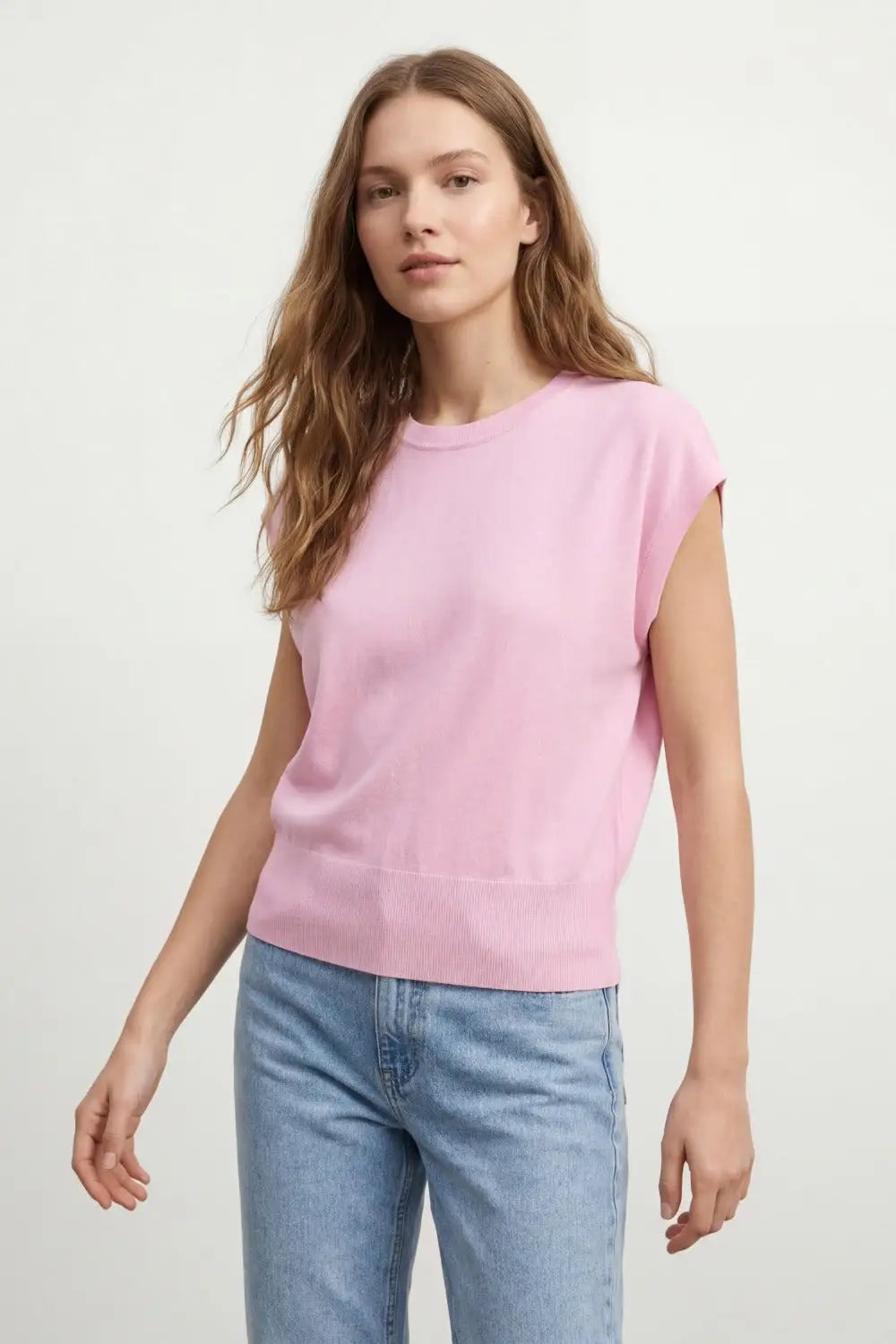 Lightweight Knit sweater with Wide Ribbed Waistband in pink - PINK / ONE - Sweaters