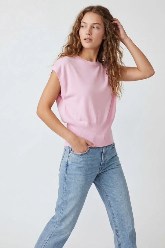 Lightweight Knit sweater with Wide Ribbed Waistband in pink - PINK / ONE - Sweaters