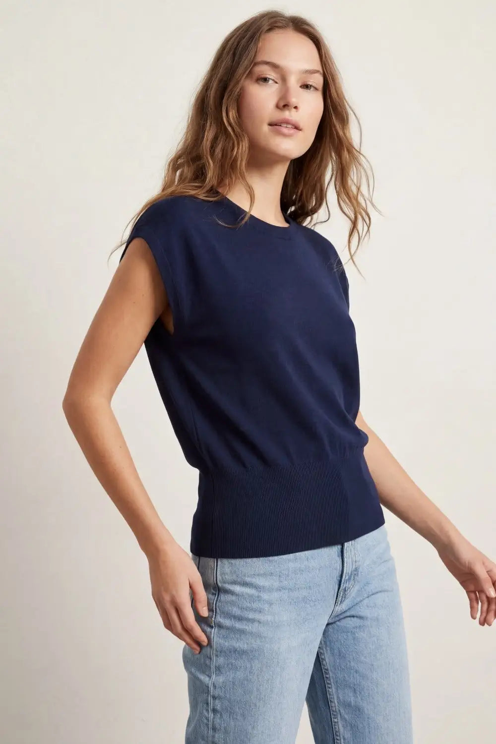 Lightweight Knit sweater with Wide Ribbed Waistband in navy - NAVY / ONE - Sweaters