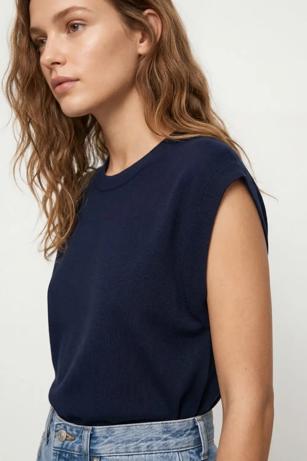 Lightweight Knit sweater with Wide Ribbed Waistband in navy - NAVY / ONE - Sweaters