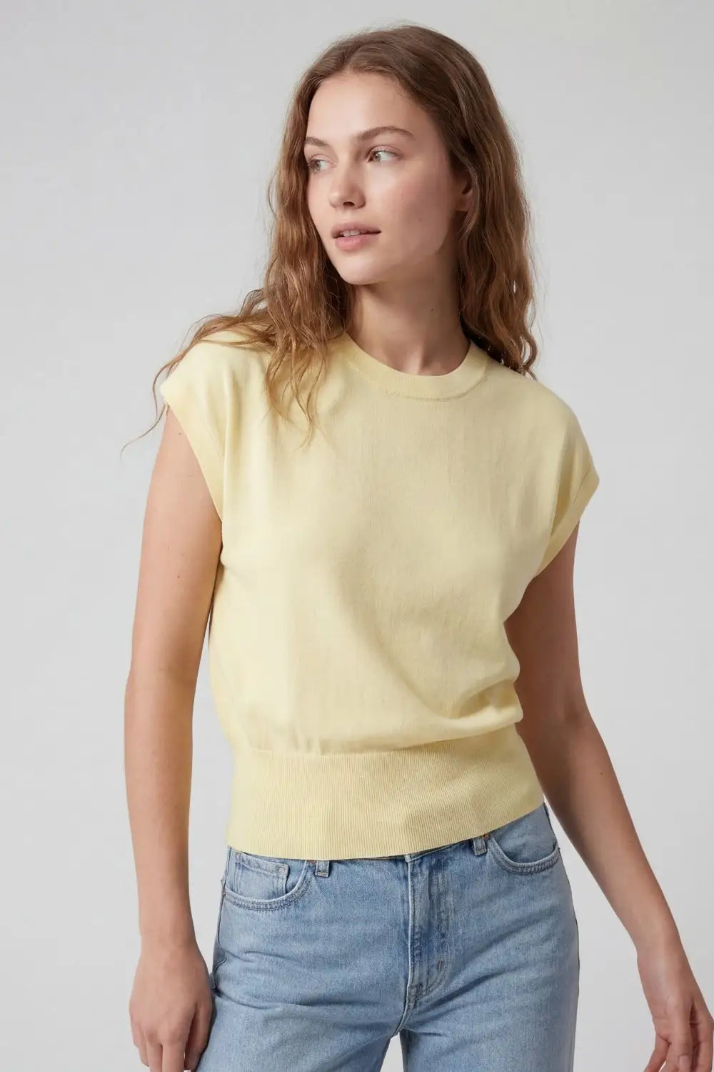 Lightweight Knit sweater with Wide Ribbed Waistband in yellow - YELLOW / ONE - Sweaters