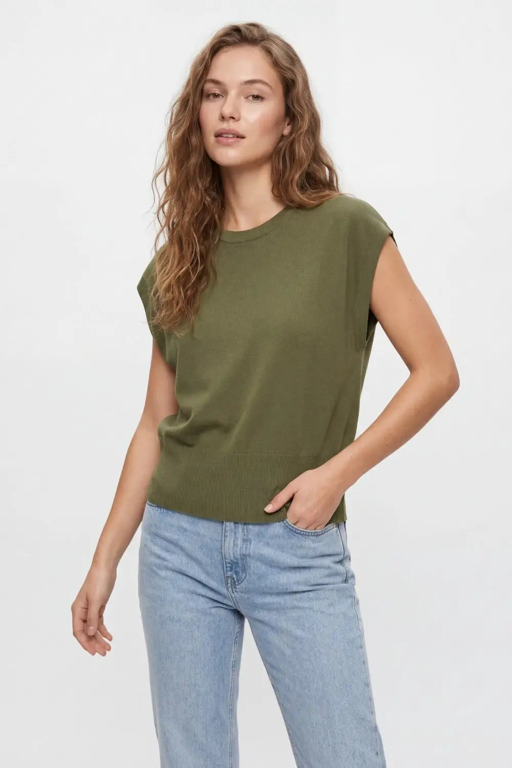 Lightweight Knit sweater with Wide Ribbed Waistband in khaki - KHAKI / ONE - Sweaters