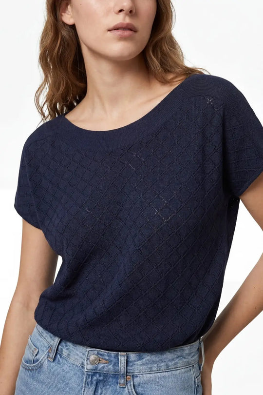 Textured pattern Knit Short Sleeve Sweater in navy - NAVY / ONE - Sweaters