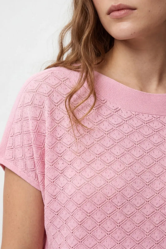 Pattern Textured Knit Short Sleeve Sweater in pink - PINK / ONE - Sweaters