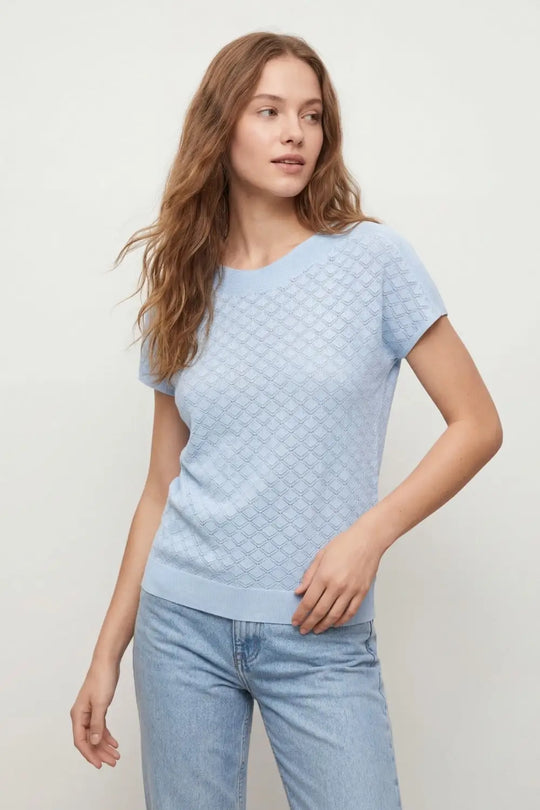 pattern Textured Knit Short Sleeve sweater in light blue - BLUE / ONE - Sweaters
