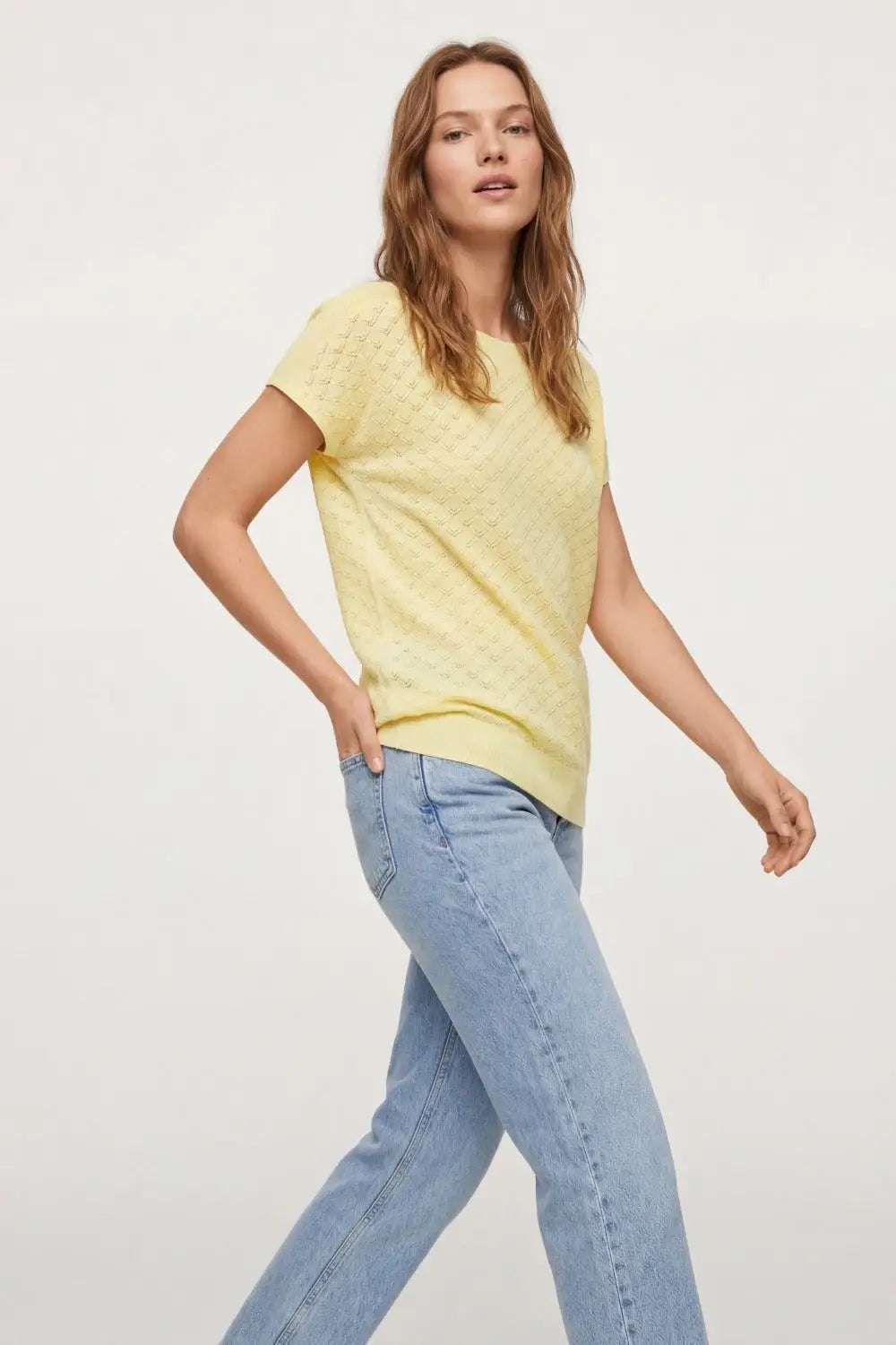 pattern Textured Knit Short Sleeve Sweater in yellow - YELLOW / ONE - Sweaters