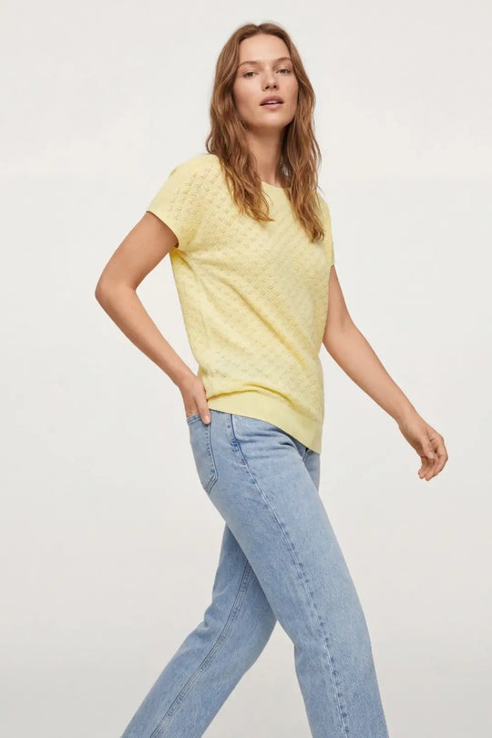 pattern Textured Knit Short Sleeve Sweater in yellow - YELLOW / ONE - Sweaters