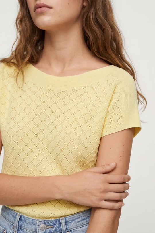pattern Textured Knit Short Sleeve Sweater in yellow - YELLOW / ONE - Sweaters
