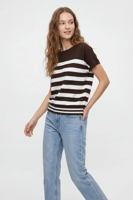 Short-Sleeve Striped Knit sweater in brown - BROWN / ONE - Sweaters
