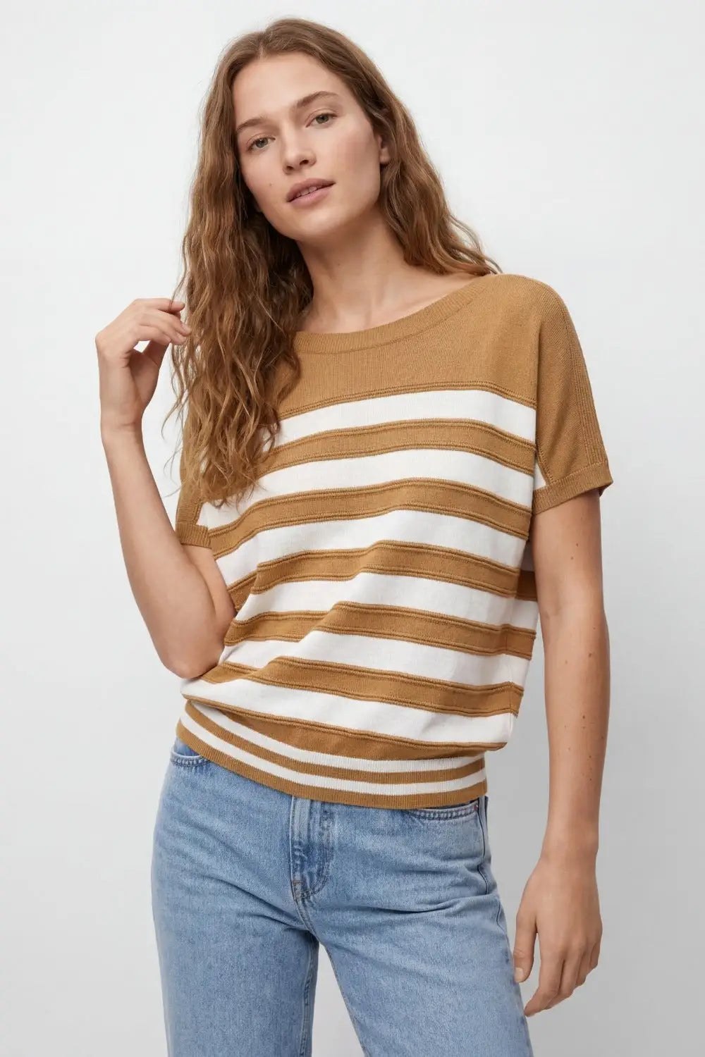 Striped Knit Sleeveless Sweater Vest in camel - CAMEL / ONE - Sweaters