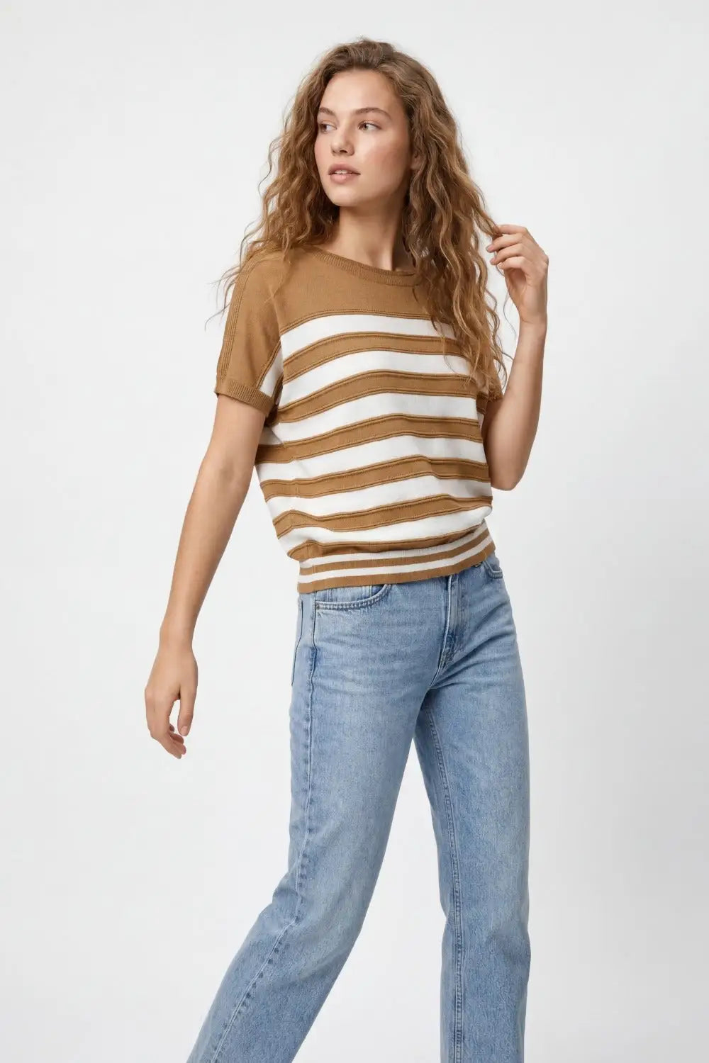 Striped Knit Sleeveless Sweater Vest in camel - CAMEL / ONE - Sweaters