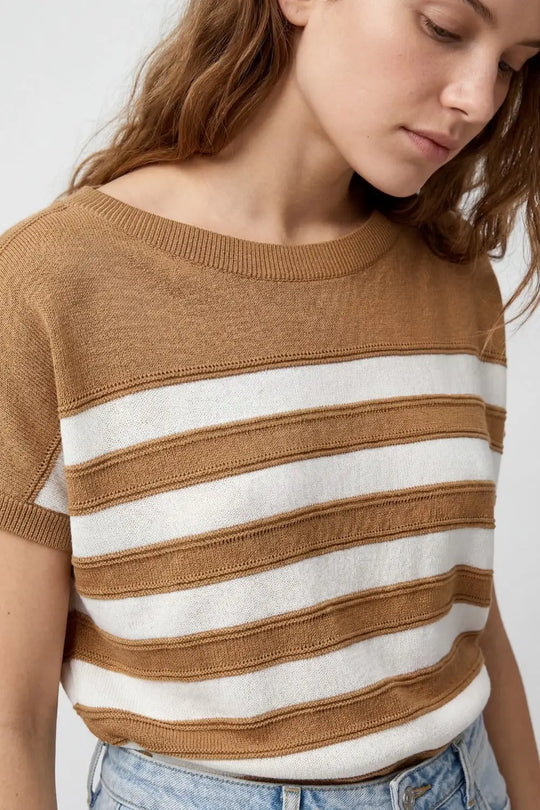 Striped Knit Sleeveless Sweater Vest in camel - CAMEL / ONE - Sweaters