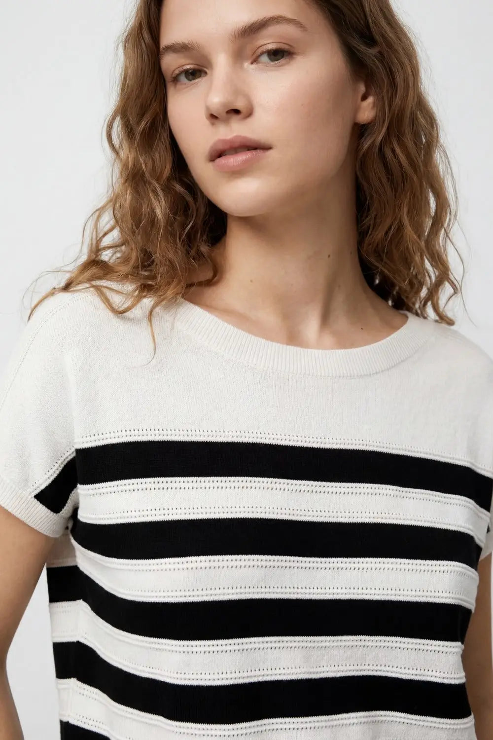 White and Black Striped Knit sweater in boat neckline - WHITE / ONE - Sweaters