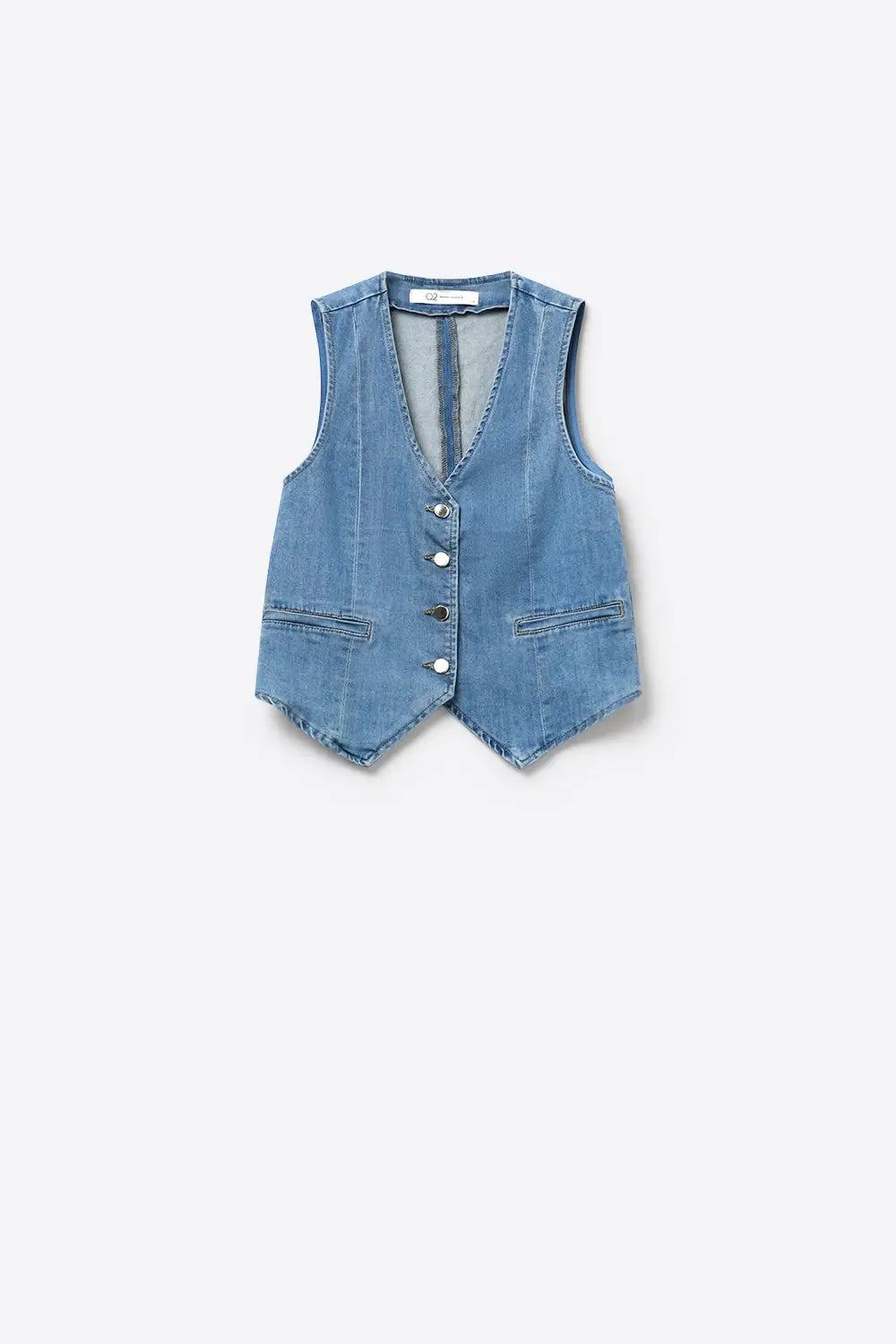 Light Blue Denim Vest with Button Closure - Jackets