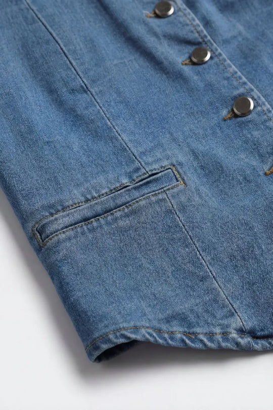 Light Blue Denim Vest with Button Closure - Jackets